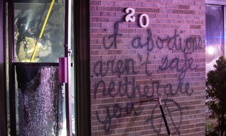 Image: Life Choices Pregnancy Center arson June 25 2022 with Jane's Revenge type threat graffiti (Image: Longmont Fire Department)