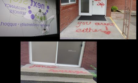 Image: Next Step pro-life PRC vandalized with Jane's Revenge and abortion threat