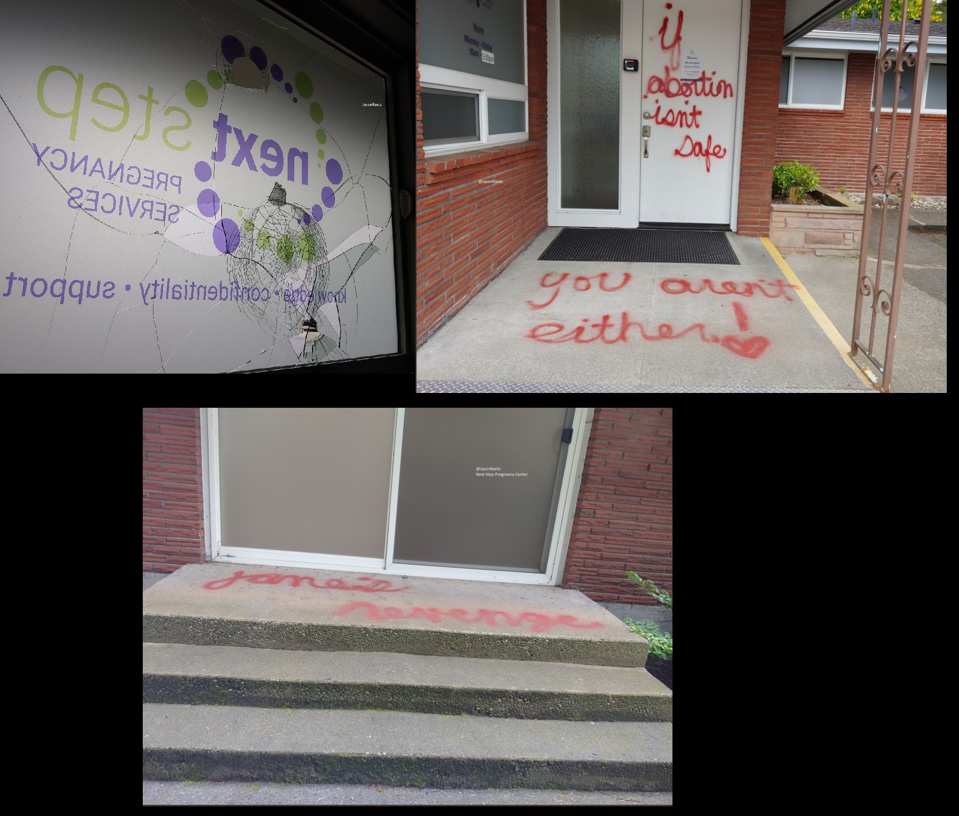 Image: Next Step pro-life PRC vandalized with Jane's Revenge and abortion threat