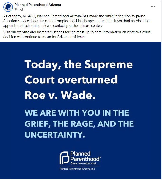 Image: Abortions halted at Planned Parenthood Arizona after Dobbs SCOTUS decision