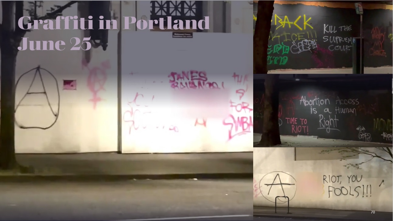 Image: Proabortion graffiti spray painted around Portland after SCOTUS overturned Roe Janes Revenge