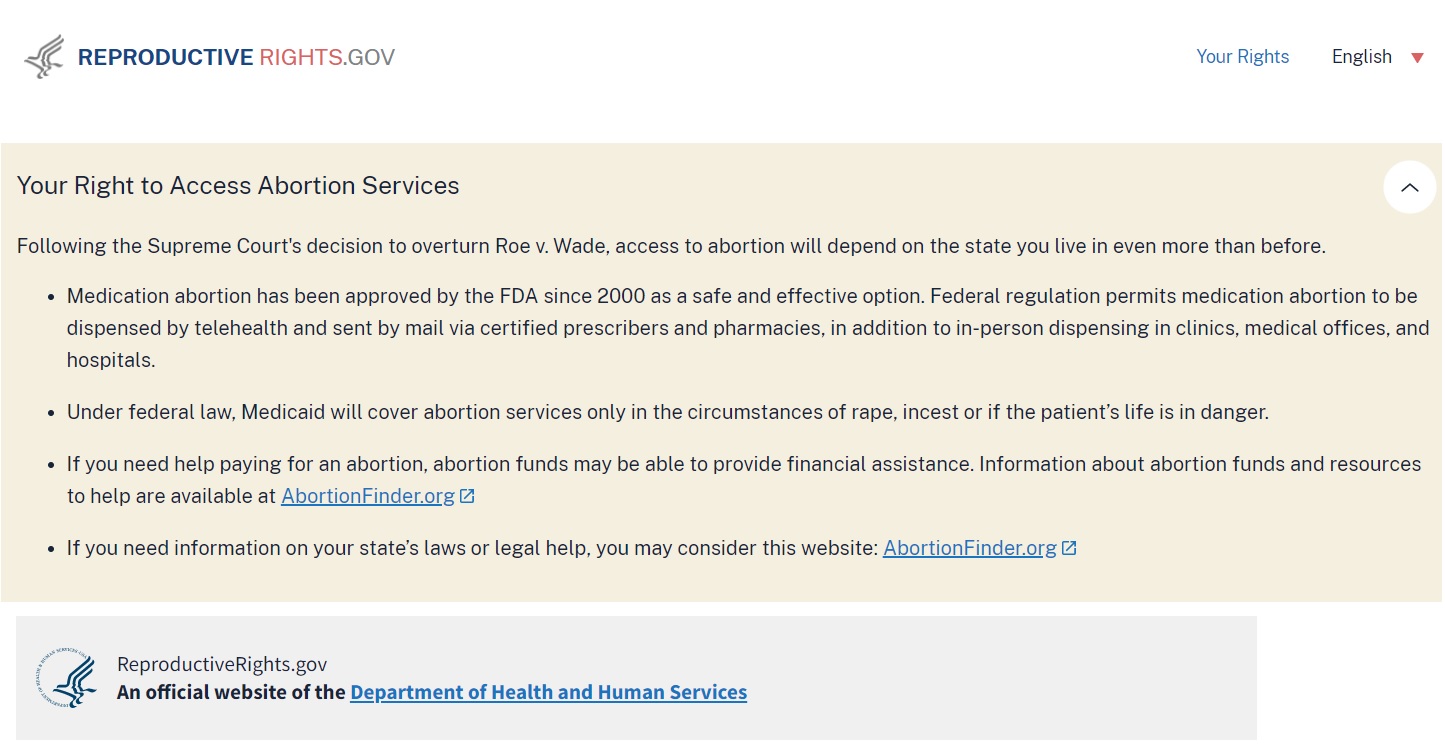 Image: Reproductive Rights HHS Government website promotes abortion