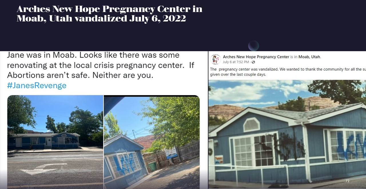 Image: Arches New Hope Pregnancy Center Moab Utah vandalized