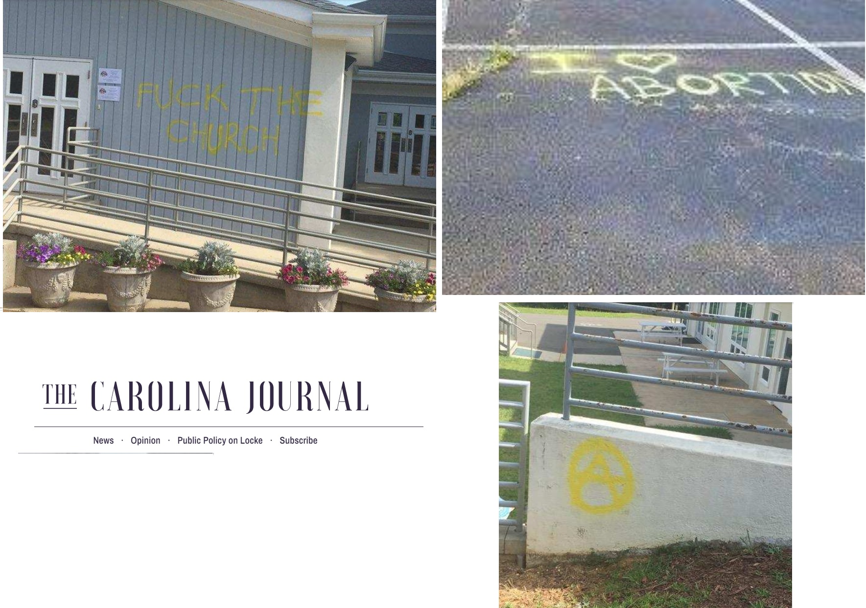 Images: Holy Family Catholic Church in Hillsborough, N.C vandalized (Images: The Carolina Journal) 