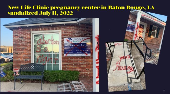 Image: Women's New Life Clinic Baton Rouge Pregnancy Center vandalized with Jane's Revenge