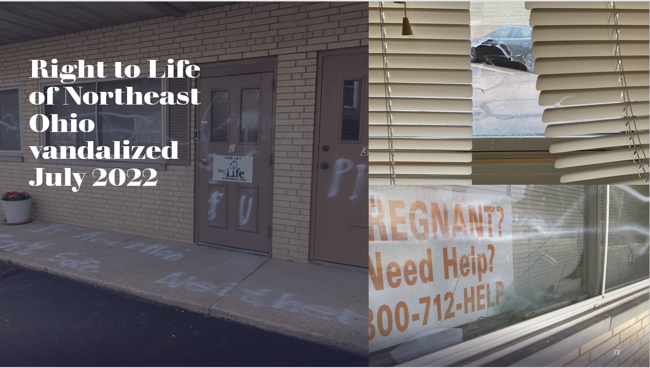 Right to Life of Northeast Ohio vandalized with Janes Revenge threat c