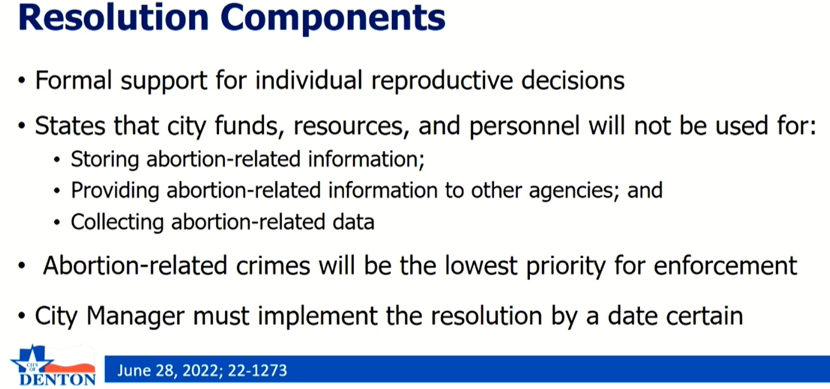 Abortion Resolution in Denton Tx deprioritizes investigations