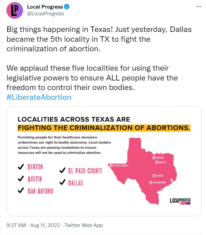 Image: Local Progress behind laws that deprioritize police at City Council level (Image: Twitter)