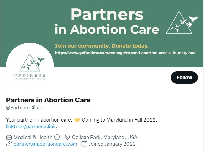 Image: Partners in Abortion Care raising funds to locate in Maryland (Image: Twitter)