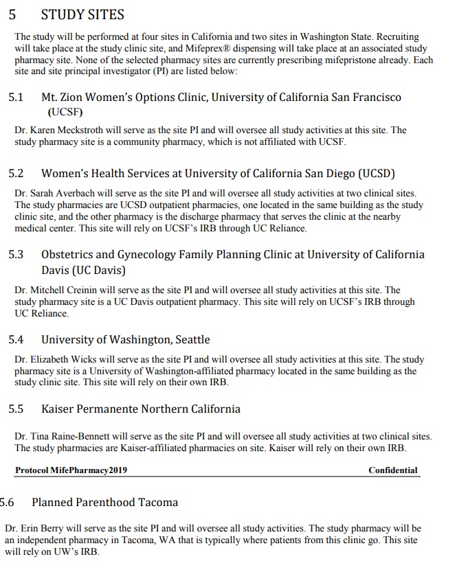 Image: Pharmacy abortion pill study sites per Daniel Grossman protocol NCT03320057