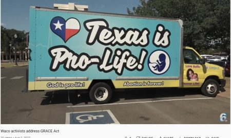 Image: Pro-life message outside City Council hearing on the pro-abortion Grace Act in Waco