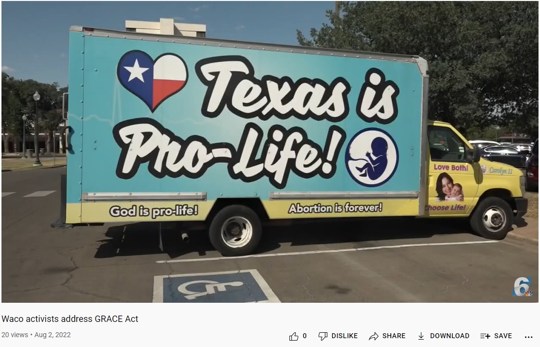 Image: Pro-life message outside City Council hearing on the pro-abortion Grace Act in Waco