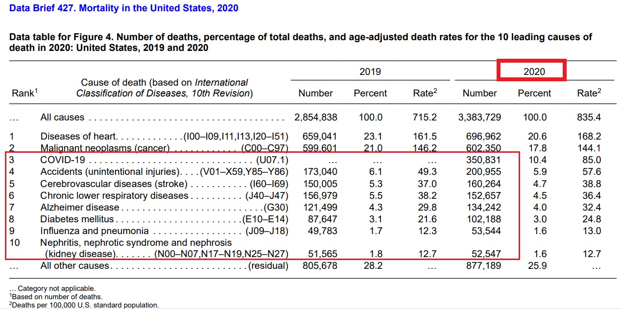 Image: CDC Top Leading causes of death in 2020
