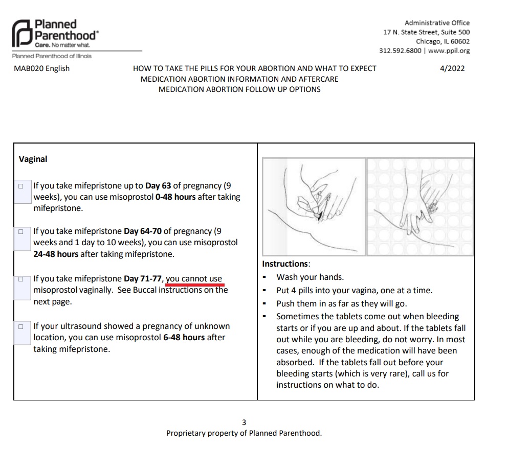 Image: Planned Parenthood April 2022 doc on abortion pill