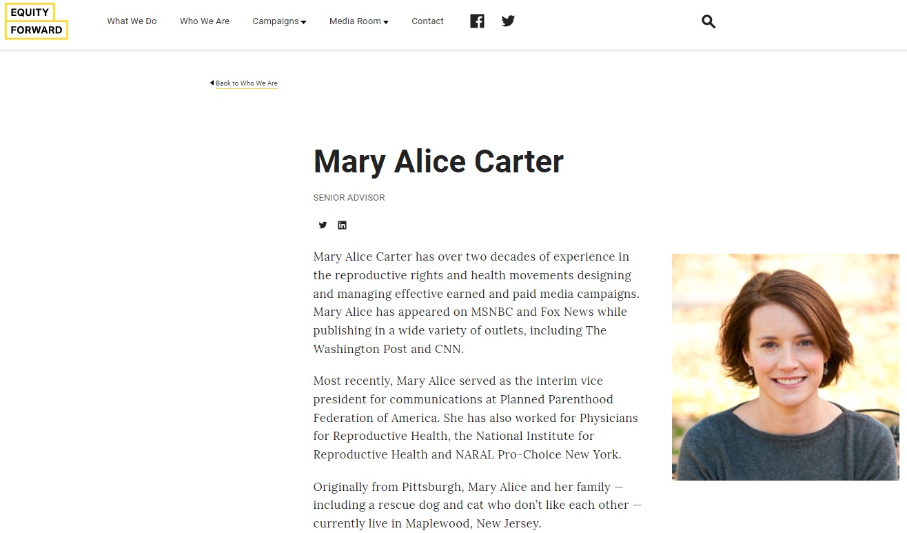 Image: Mary Alice Carter Sr Advisor at Equity Forward worked for Planned Parenthood and NARAL (Image: WBM 2019) 