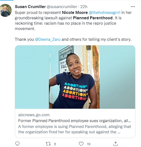 Image: Planned Parenthood former employee Nicole Moore accused PP of structural racism (Image: Twitter) 