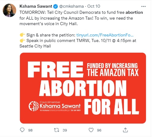 Image: Seattle Council women Kshama Sawant proposes funding abortion (Image: Twitter)