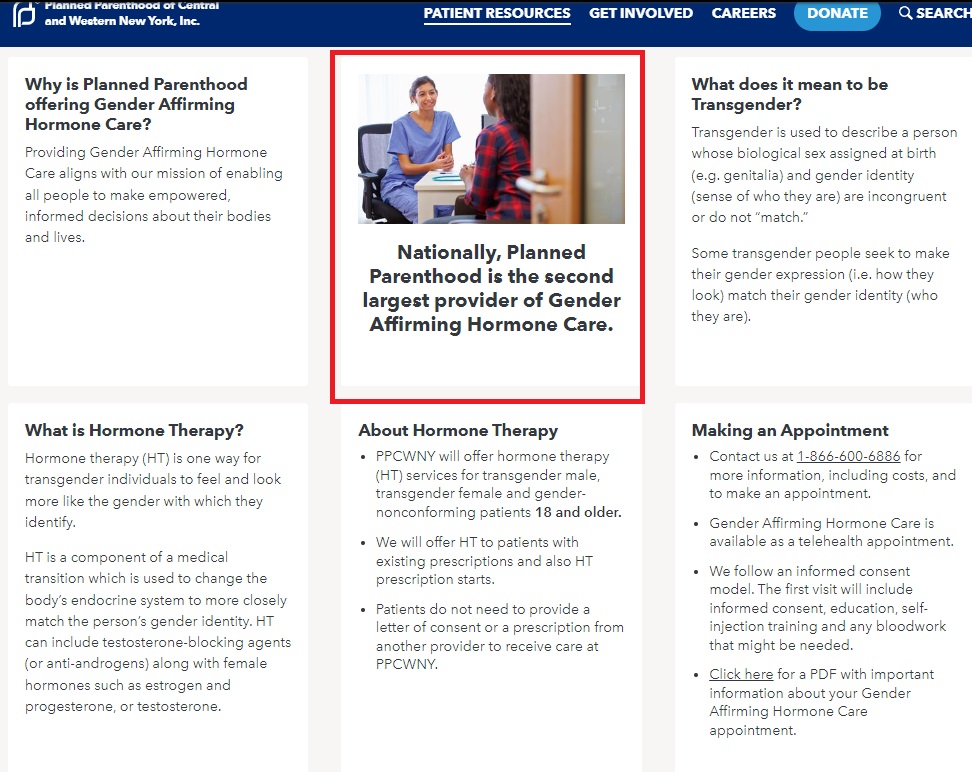 Image: Planned Parenthood website second largest provider of transgender services gender affirming care 2020WBM