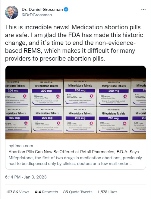 Image: Abortionist Daniel Grossman demands abortion pill safety regulations (REMS) be removed (Image: Twitter)