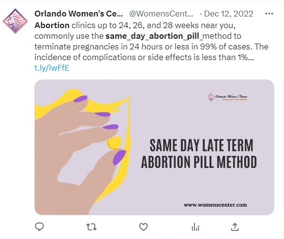 Image: Flouting same day abortion pill late in pregnancy (Image: Twitter)