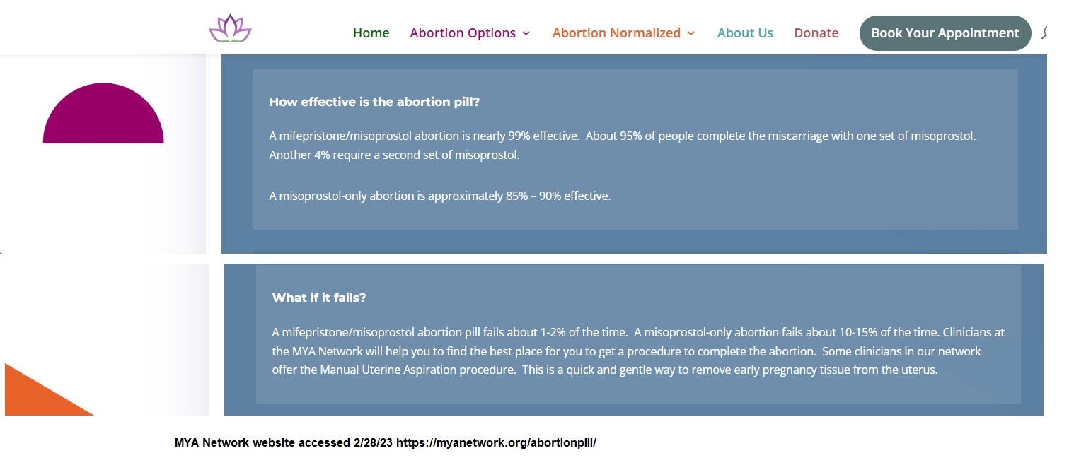 Image: MYA Network advocates unapproved one-drug Miso Only abortion pill regimen with high failure rate