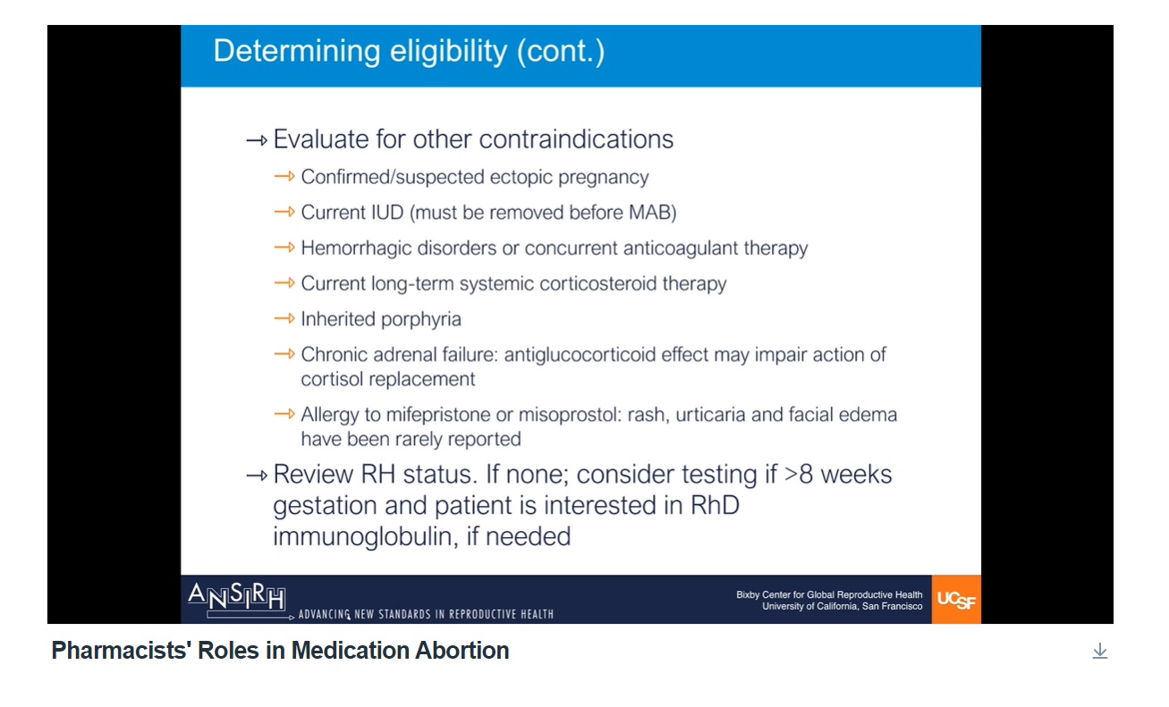 Image: RH Negative ANSIRH screen in pharmacy abortion pill class provided by Daniel Grossman