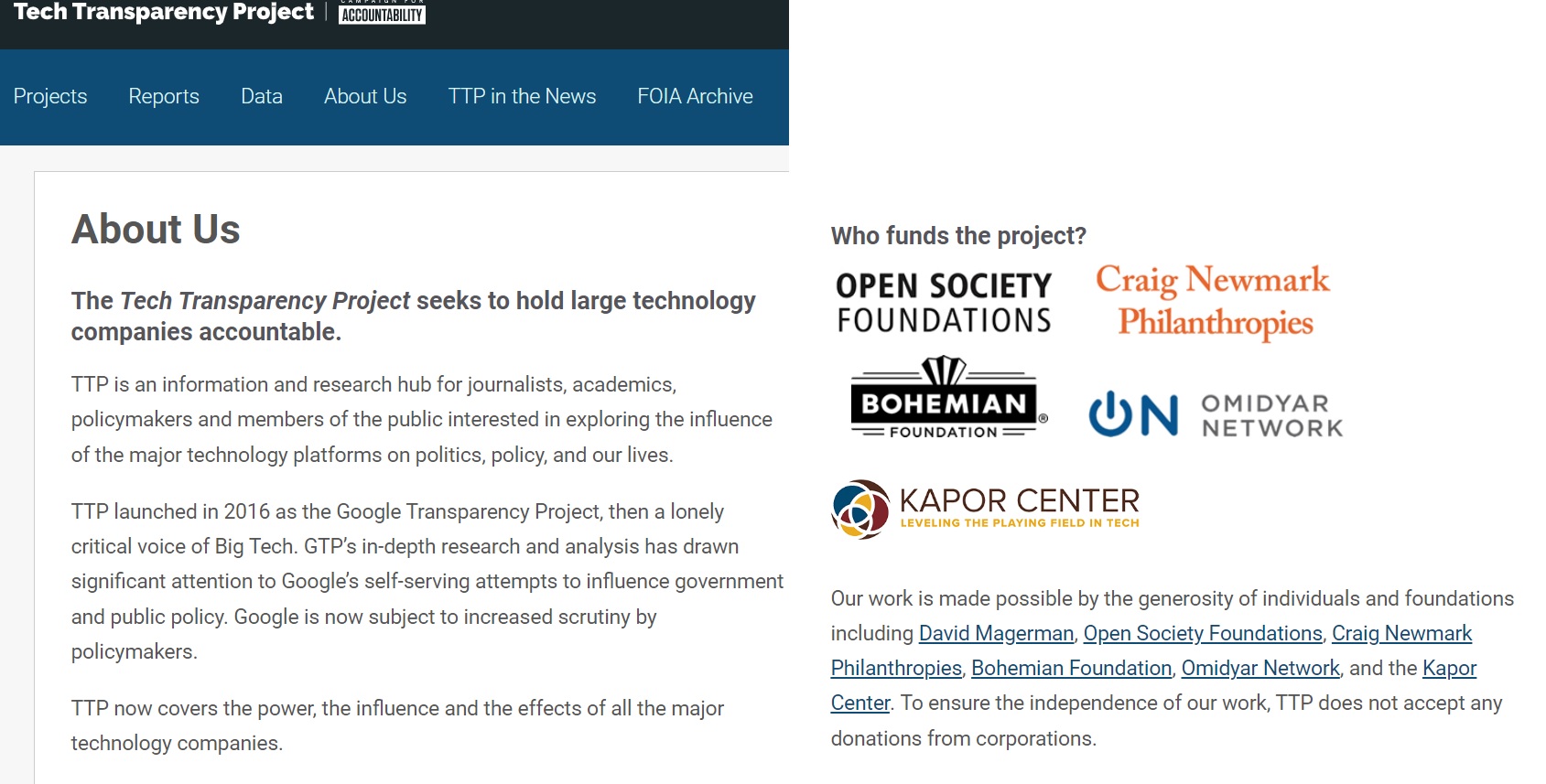 Image:Tech Transparency Project TTP funded by George Soros Open Society