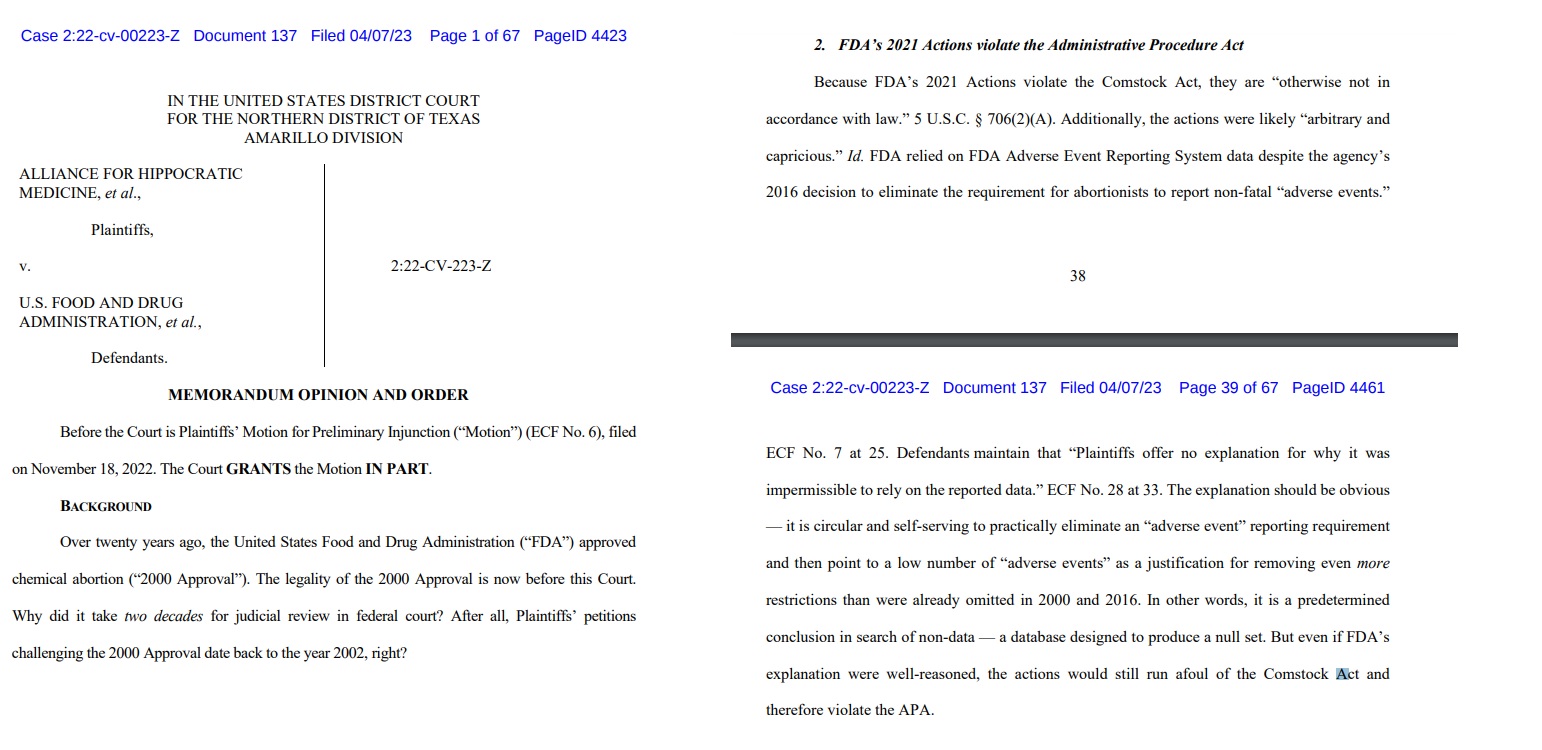 Image: Abortion pill lawsuit from Texas on complication reporting