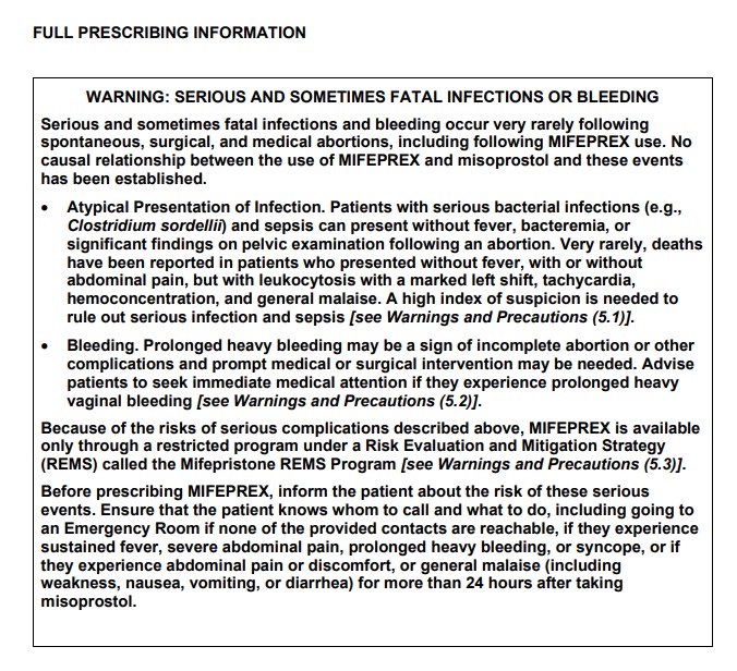 Image: Abortion Pill Mifepristone Black Box Warning on March 2023 label