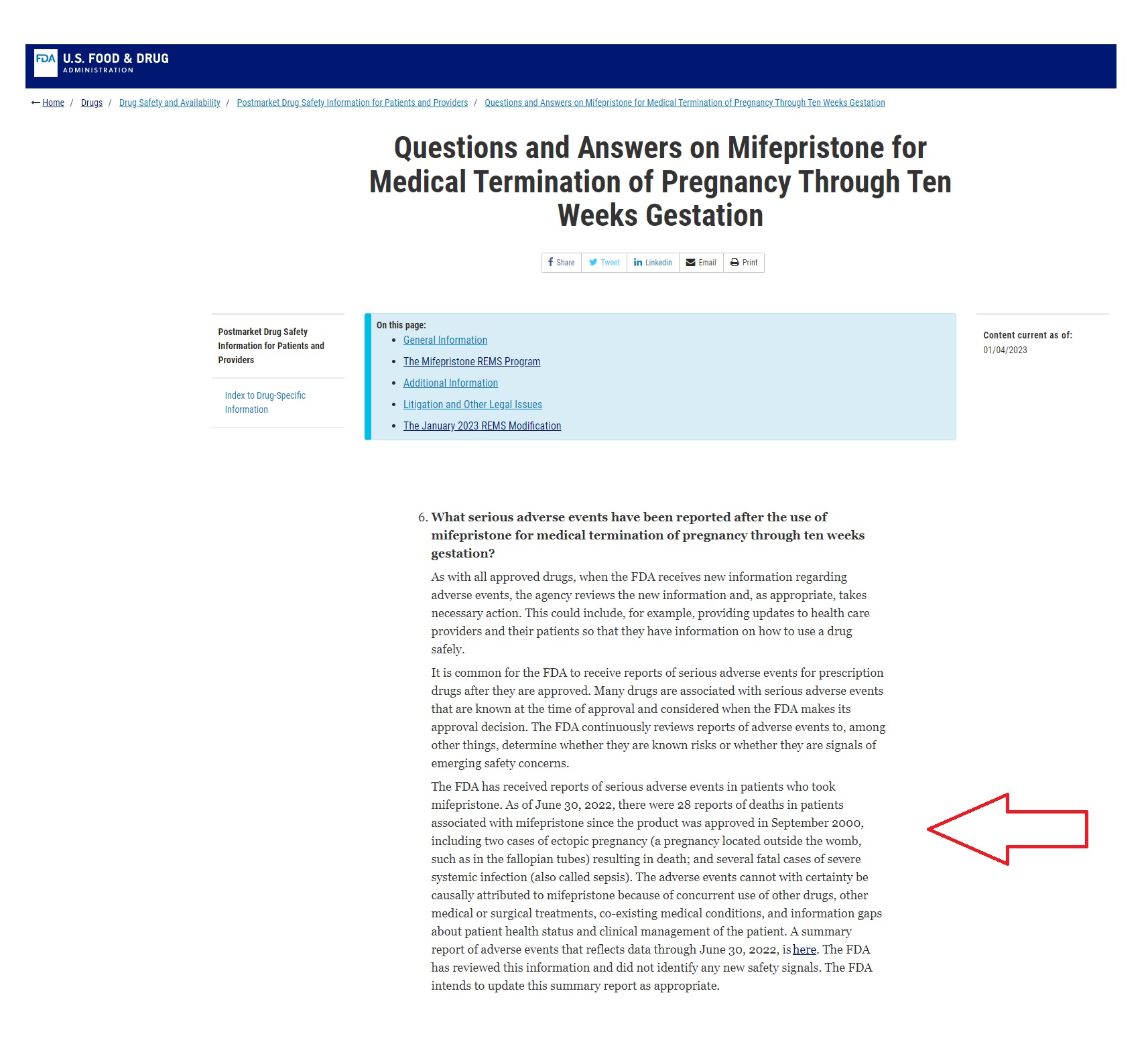 Image: Abortion pill deaths FDA website accessed 050123