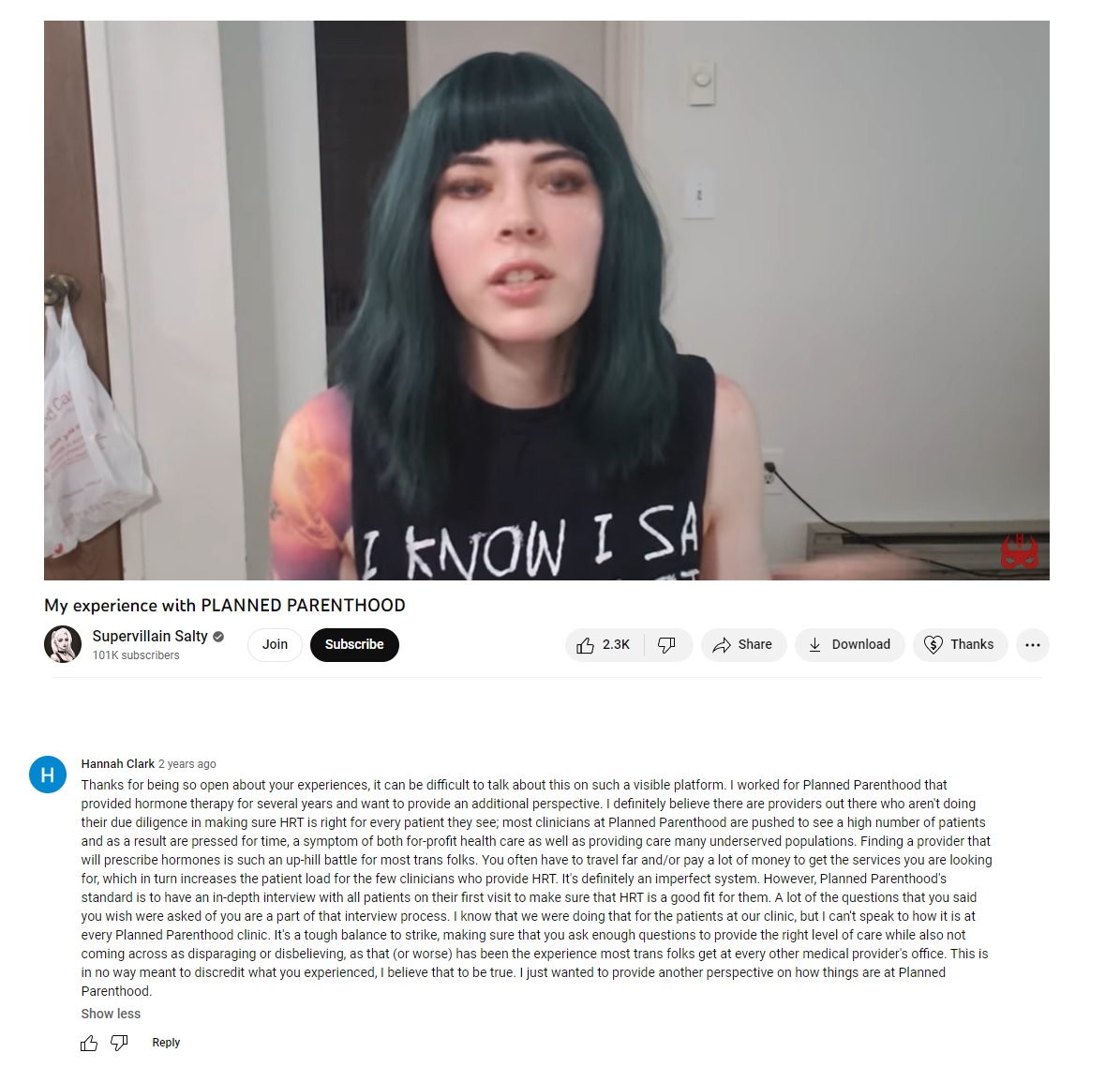 Image: Alleged Planned Parenthood worker responds to detransitioner on YouTube