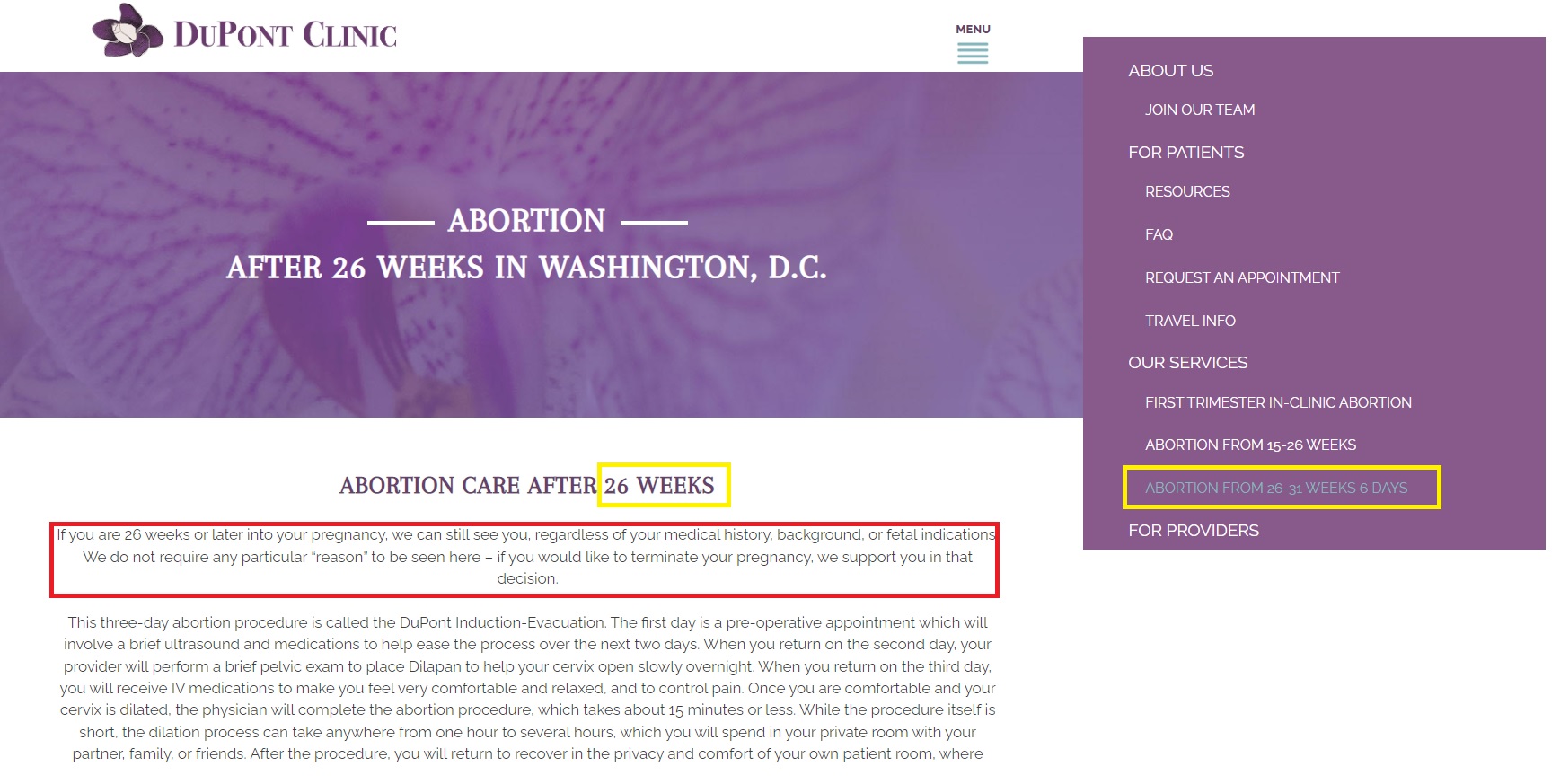 Image: Dupont Clinic late abortions 26 to 31 weeks for any reason 05122023