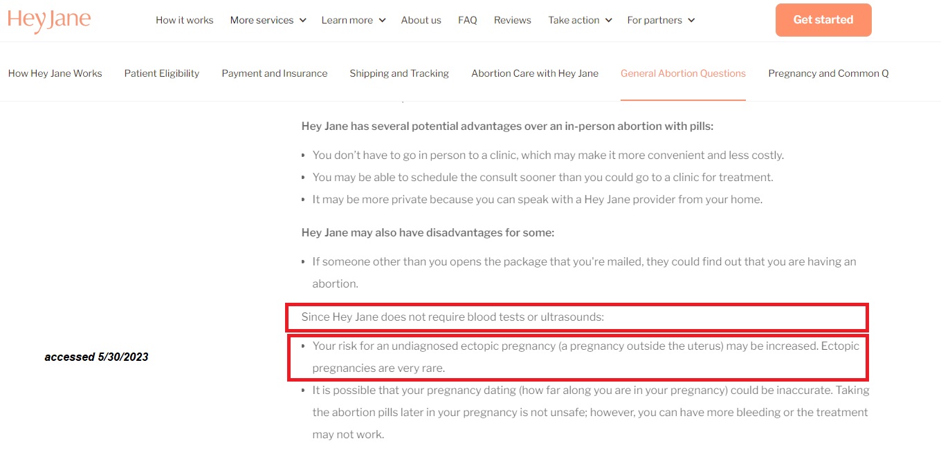 Hey Jane risk of ectopic for abortion pill increased without ultrasound