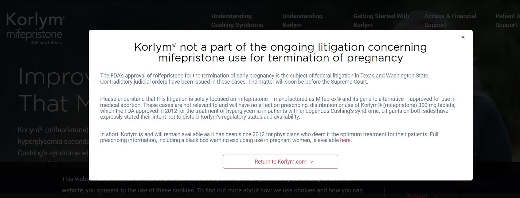 Image: Korlym not part of litigation on abortion pill