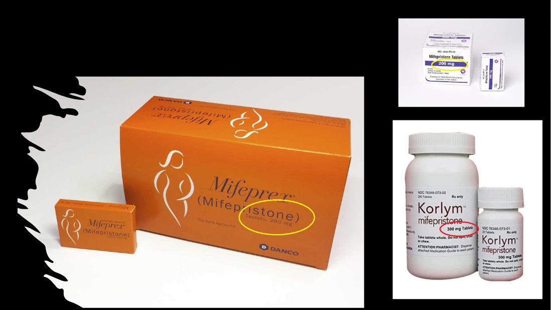 Image: Mifepristone Mifeprex (200 mg) and GenbioPro generic abortion pill versus Korlym (mifepristone 300 mg)