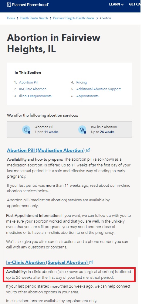 Image:: Planned Parenthood offers abortions to 26 weeks