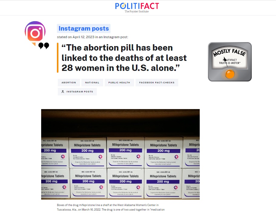Politifact on Live Action claim about 28 deaths from abortion pill