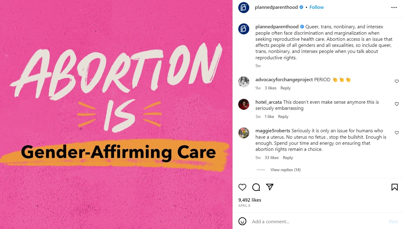 Planned Parenthood on Instagram abortion is gender-affirming care