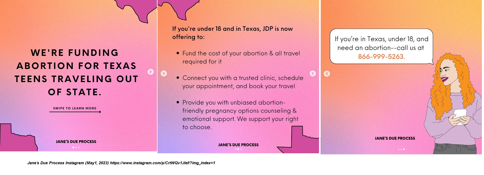 Jane's Due Process offers travel assistance to teens for abortion (Image: Instagram)