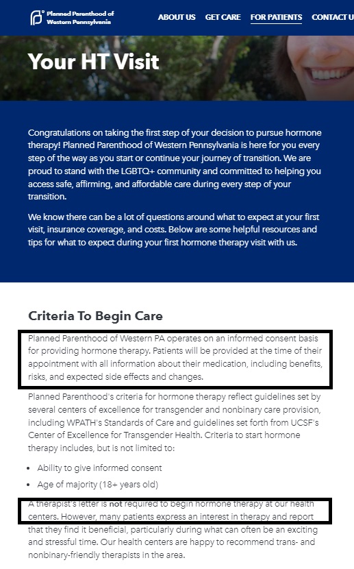 Planned Parenthood Hormone Replacement Therapy (HRT) informed consent model for transgender services