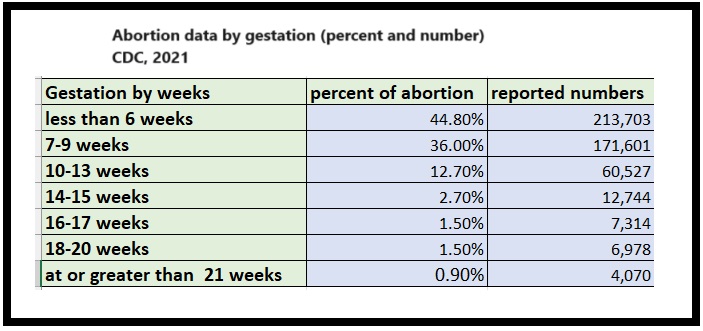 Abortion data by gestation CDC 2021