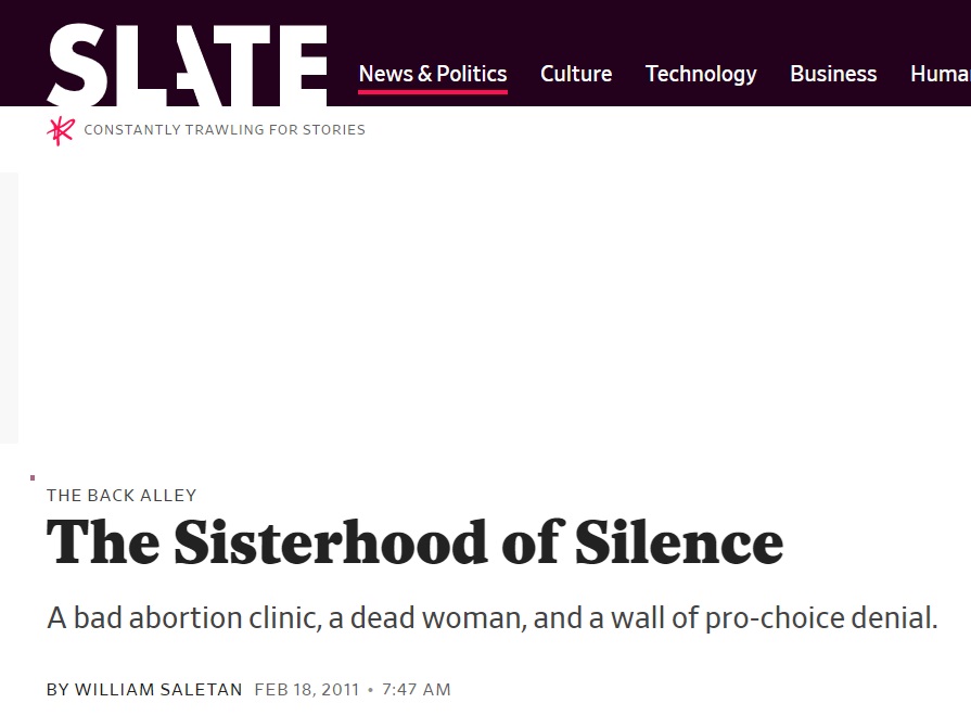Sisterhood of Silence Slate Magazine exposed behind the veil of legalized abortion