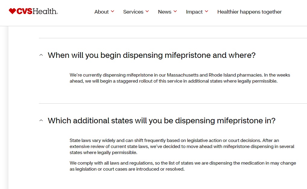 CVS Pharmacy vows to expand dispensing abortion pills (Website accessed 3/20/2024)