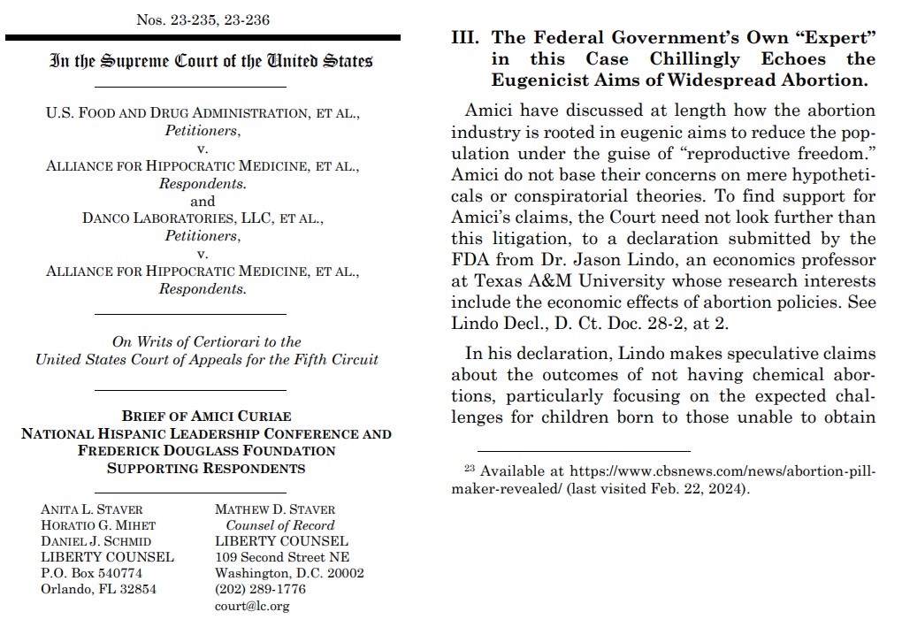 Amicus Brief to SCOTUS ties eugenics to abortion pill expert