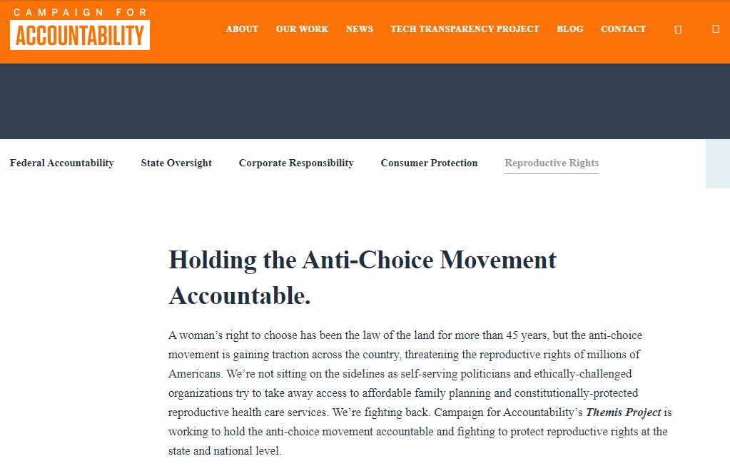 Campaign for Accountability archived webpage is pro-abortion