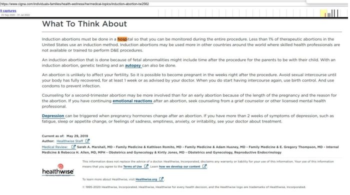 Cigna insurance third trimester abortions in hospitals