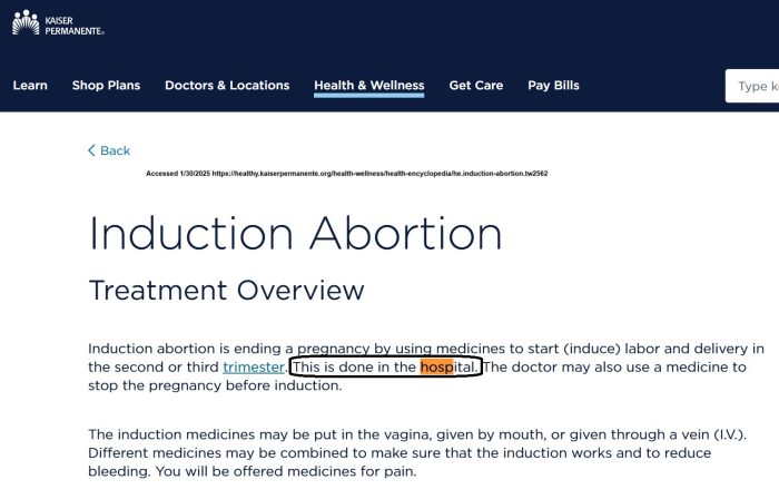 Kaiser Permanente third trimester abortions in hospitals