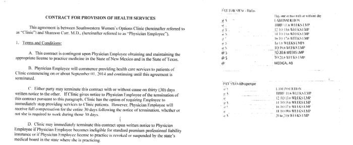 Shannon Carr contract with SWO and Curtis Boyd abortion