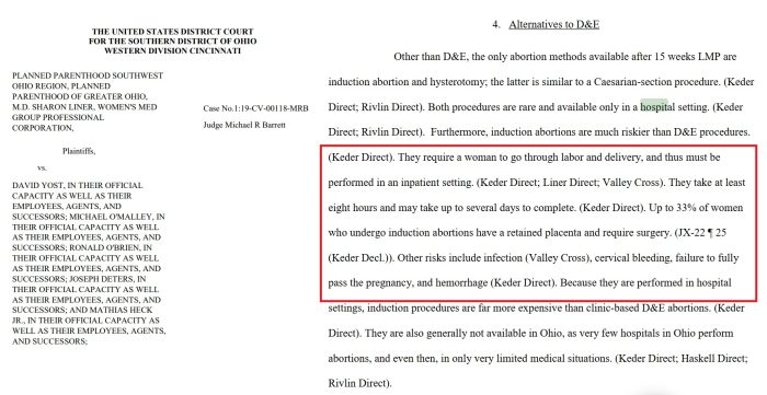 Planned Parenthood v Yost induction in hospital