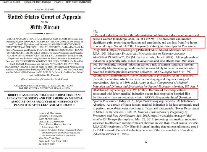 ACOG on medical induction of abortion in WWH v Paxton